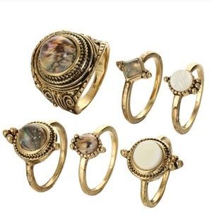 Waterdrop Cobblestone 6 Piece knuckle Ring Set